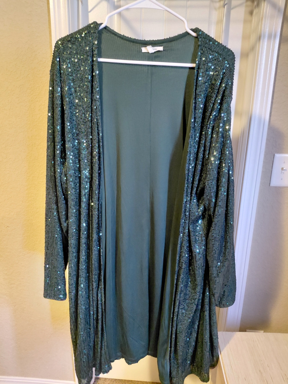 Maurices Dark Green Sequin Open-Front Cardigan